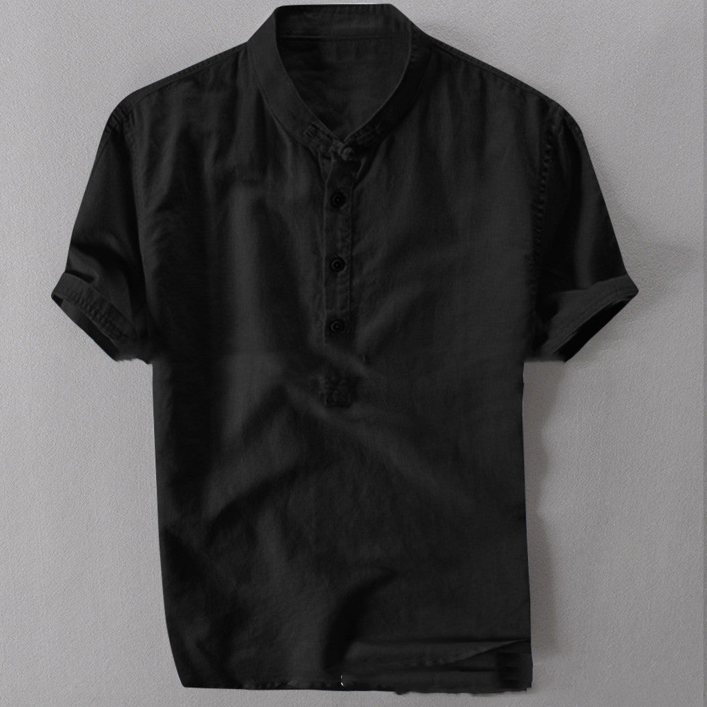 Chemise d'été à manches courtes en coton et lin pour homme, grande taille