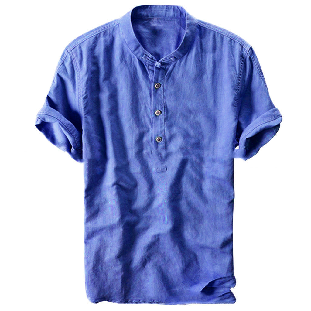 Chemise d'été à manches courtes en coton et lin pour homme, grande taille
