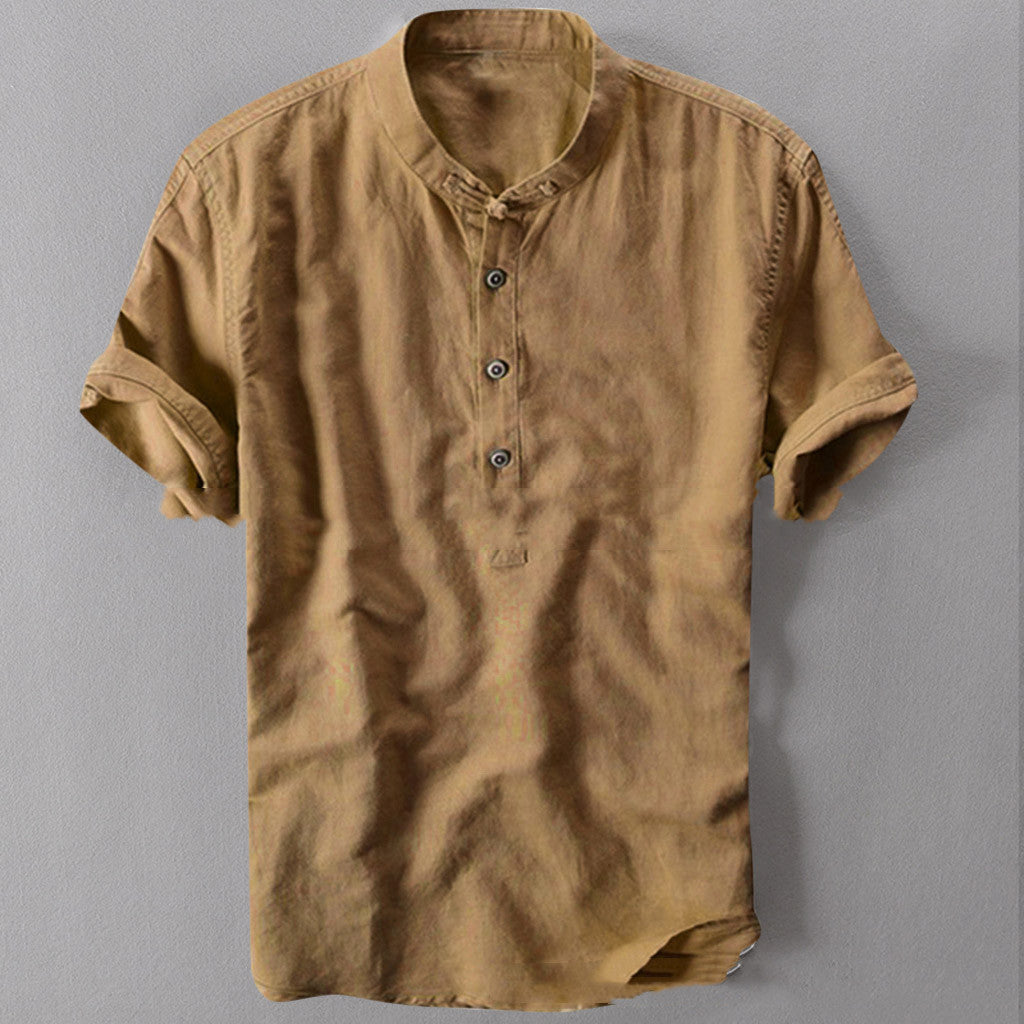 Chemise d'été à manches courtes en coton et lin pour homme, grande taille