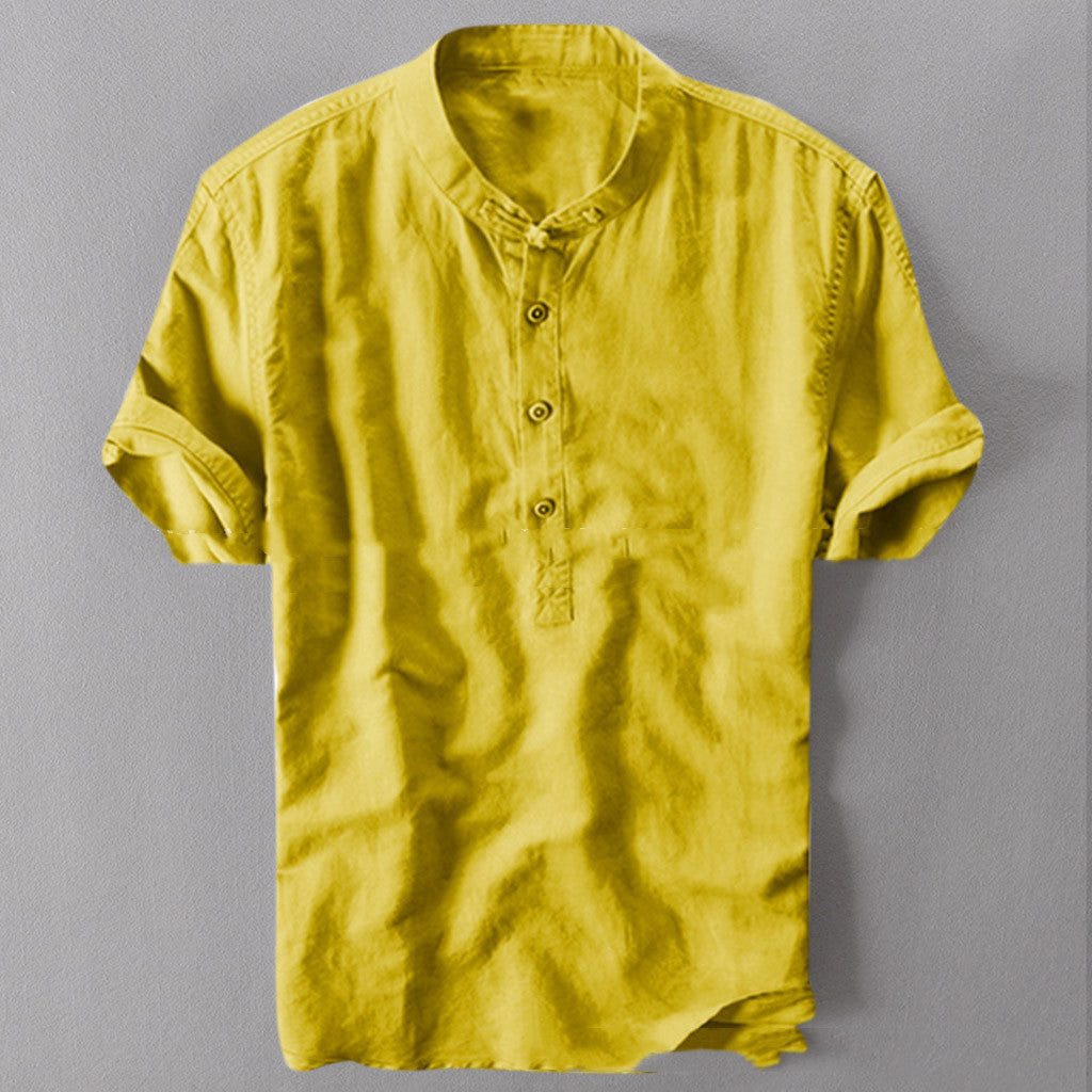 Chemise d'été à manches courtes en coton et lin pour homme, grande taille