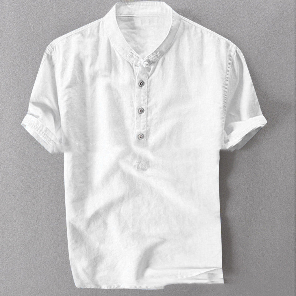 Chemise d'été à manches courtes en coton et lin pour homme, grande taille