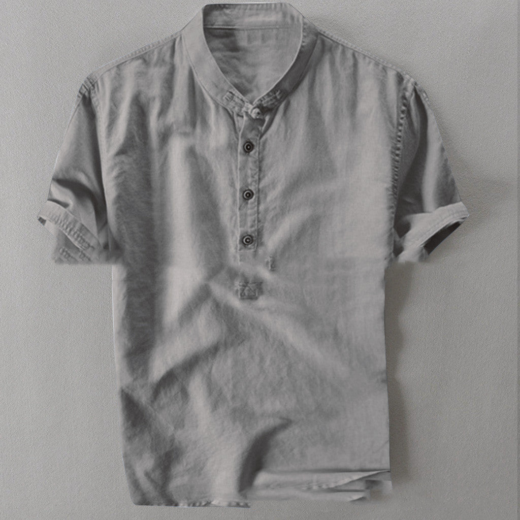 Chemise d'été à manches courtes en coton et lin pour homme, grande taille