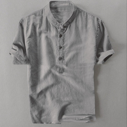 Chemise d'été à manches courtes en coton et lin pour homme, grande taille