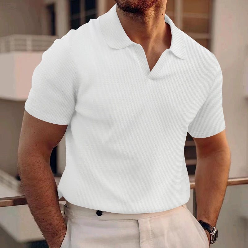 T-shirt à manches courtes et col en V pour homme, couleur unie, à la mode, été