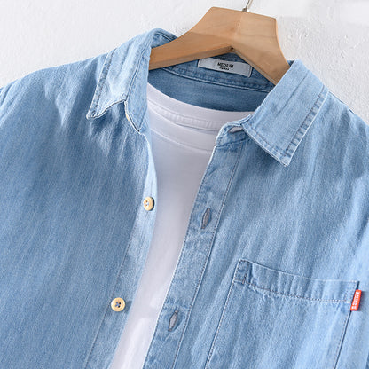 Chemise d'été en jean à manches courtes en coton pour homme, classique et assortie
