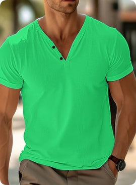 T-shirt d'été à manches courtes pour homme, décontracté, couleur unie, idéal pour la plage