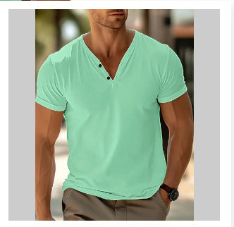 T-shirt d'été à manches courtes pour homme, décontracté, couleur unie, idéal pour la plage
