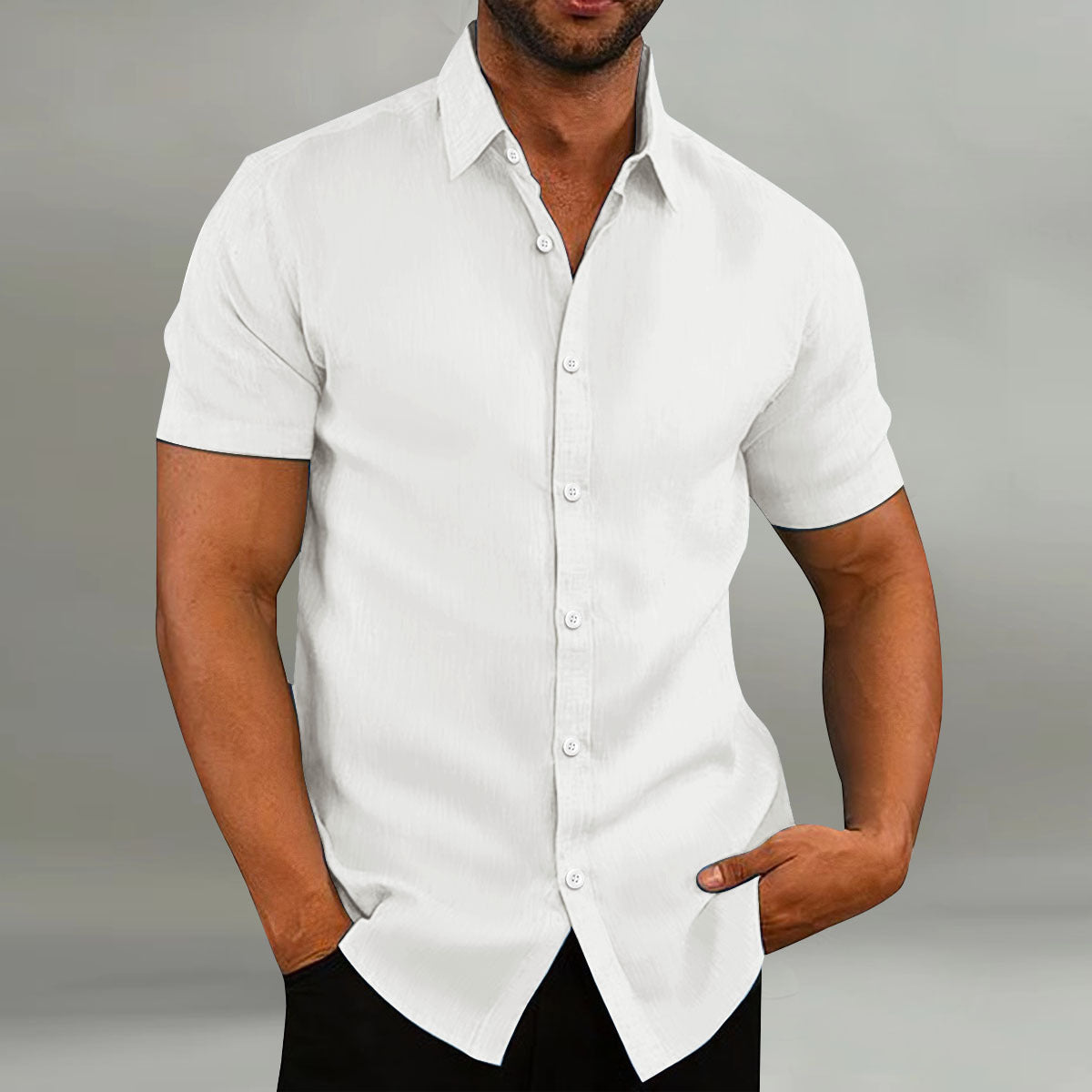 Chemise décontractée à manches courtes en coton et lin pour homme, style vintage