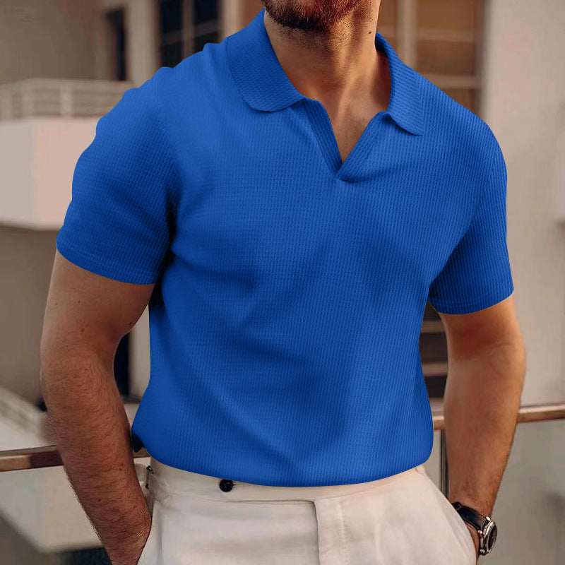 T-shirt à manches courtes et col en V pour homme, couleur unie, à la mode, été