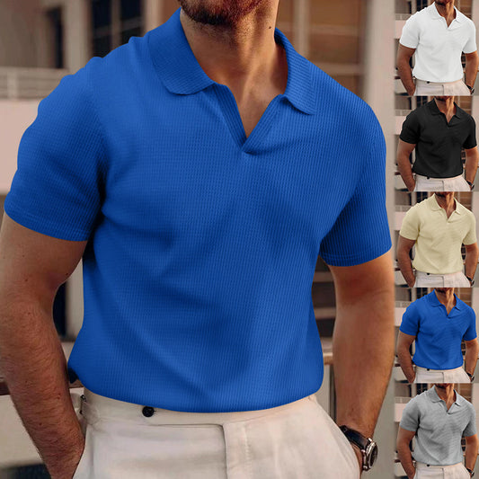 T-shirt à manches courtes et col en V pour homme, couleur unie, à la mode, été