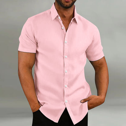 Chemise décontractée à manches courtes en coton et lin pour homme, style vintage