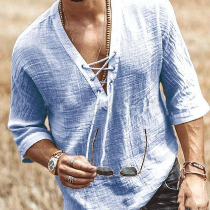 T-shirt tendance à manches mi-longues pour homme avec lien à nouer sur la poitrine