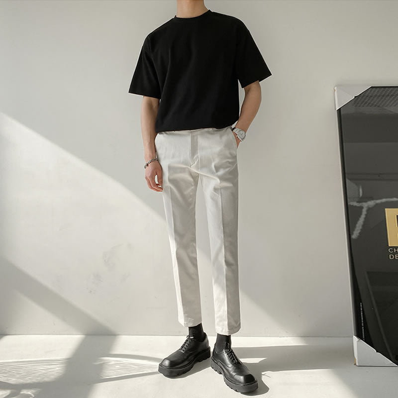 T-shirt ample à manches courtes pour homme, couleur unie, style Hong Kong, décontracté, été, coton fin