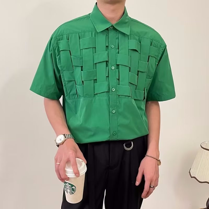 Chemise à manches courtes tissée à motif estival pour homme