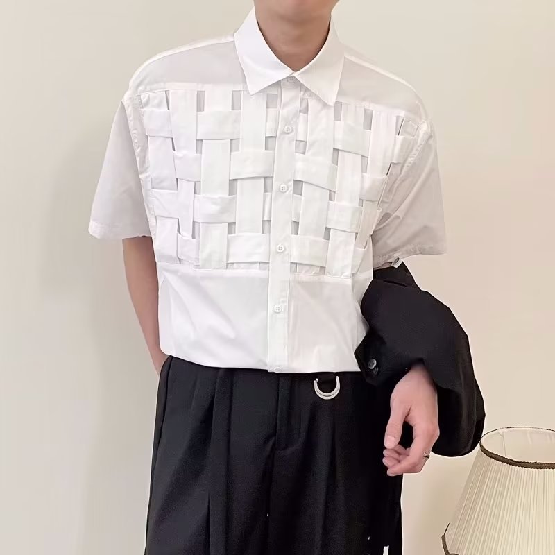 Chemise à manches courtes tissée à motif estival pour homme