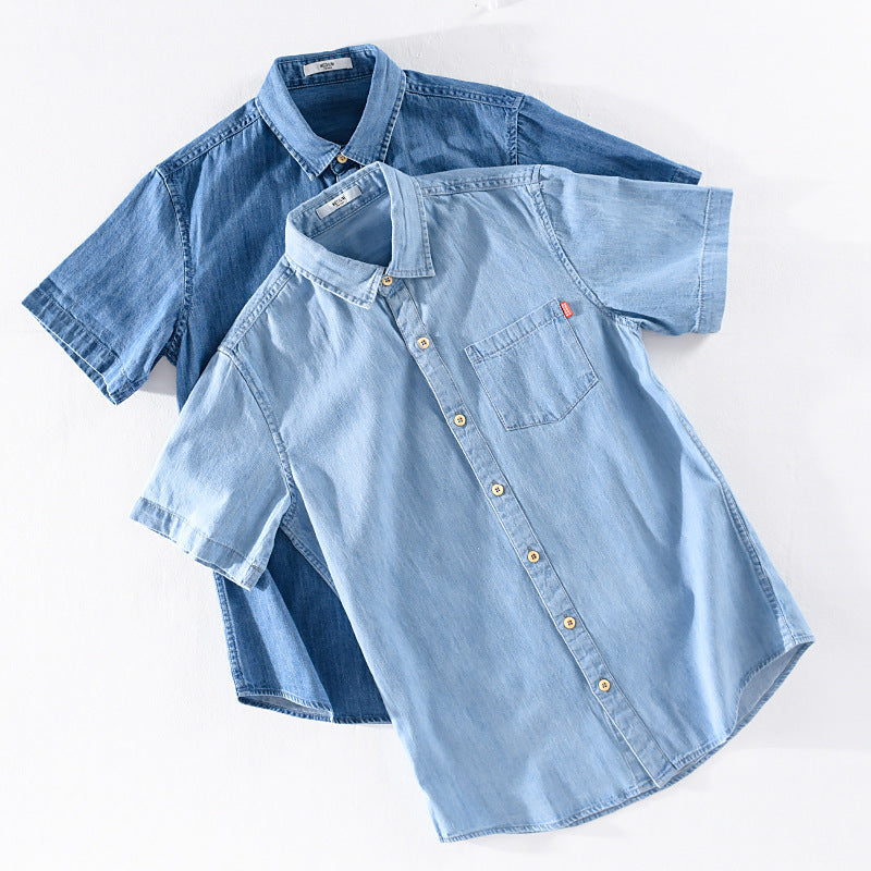 Chemise d'été en jean à manches courtes en coton pour homme, classique et assortie