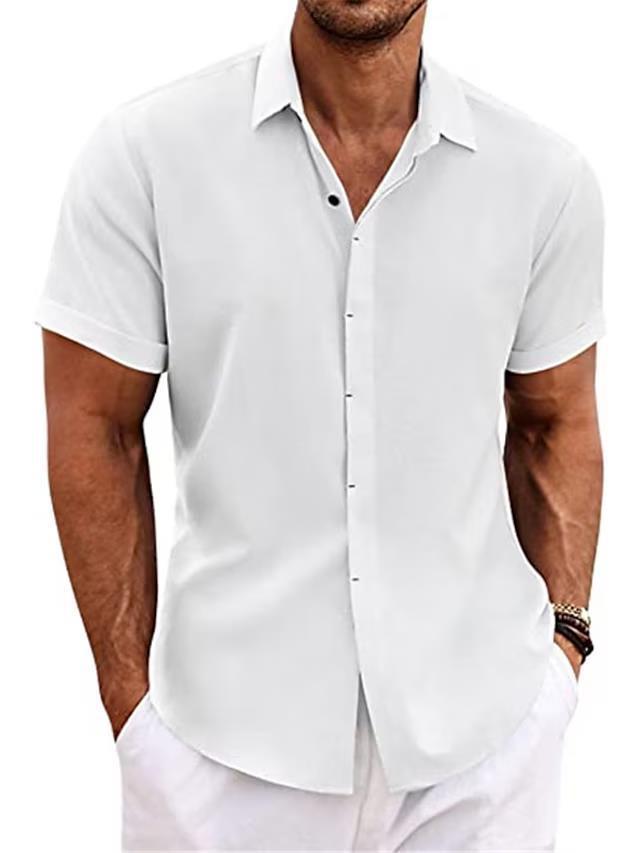 T-shirt ample à manches courtes en lin de couleur unie pour homme