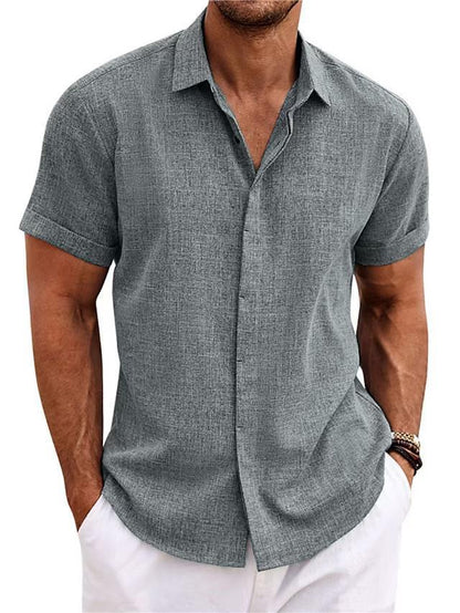 T-shirt ample à manches courtes en lin de couleur unie pour homme