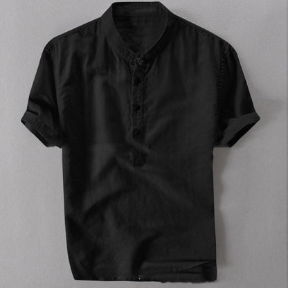 Chemise d'été à manches courtes en coton et lin pour homme, grande taille