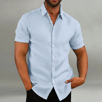 Chemise décontractée à manches courtes en coton et lin pour homme, style vintage
