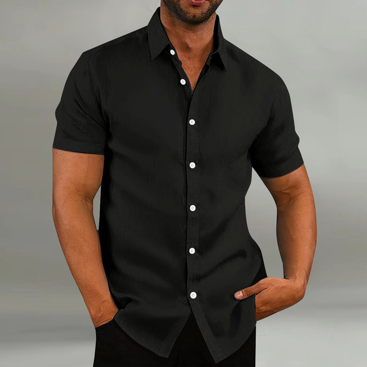 Chemise décontractée à manches courtes en coton et lin pour homme, style vintage