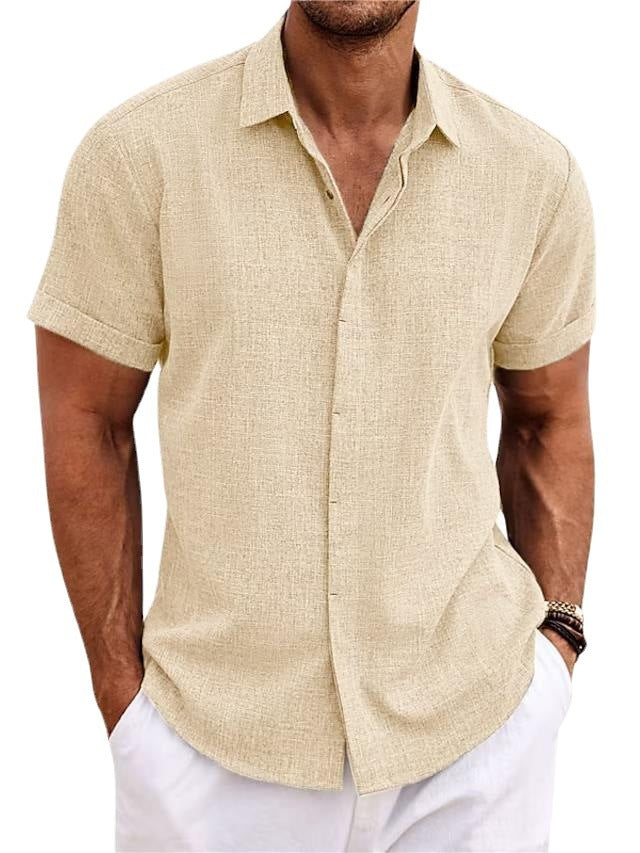 T-shirt ample à manches courtes en lin de couleur unie pour homme