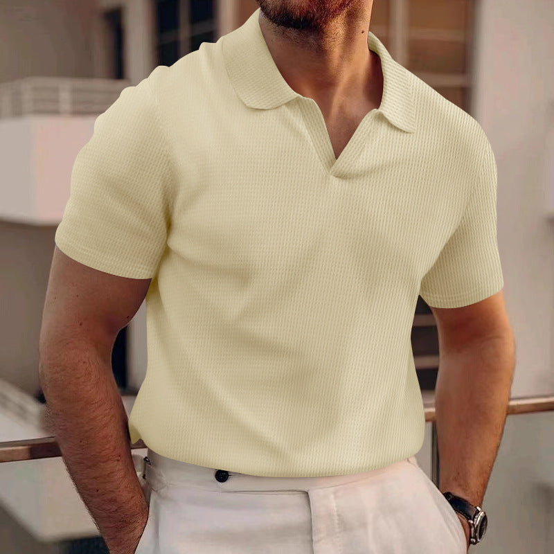 T-shirt à manches courtes et col en V pour homme, couleur unie, à la mode, été