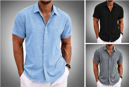T-shirt ample à manches courtes en lin de couleur unie pour homme