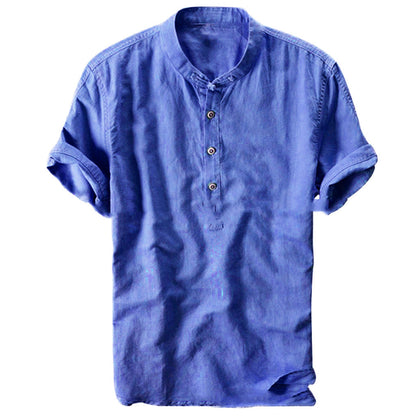 Chemise d'été à manches courtes en coton et lin pour homme, grande taille