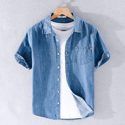 Chemise d'été en jean à manches courtes en coton pour homme, classique et assortie