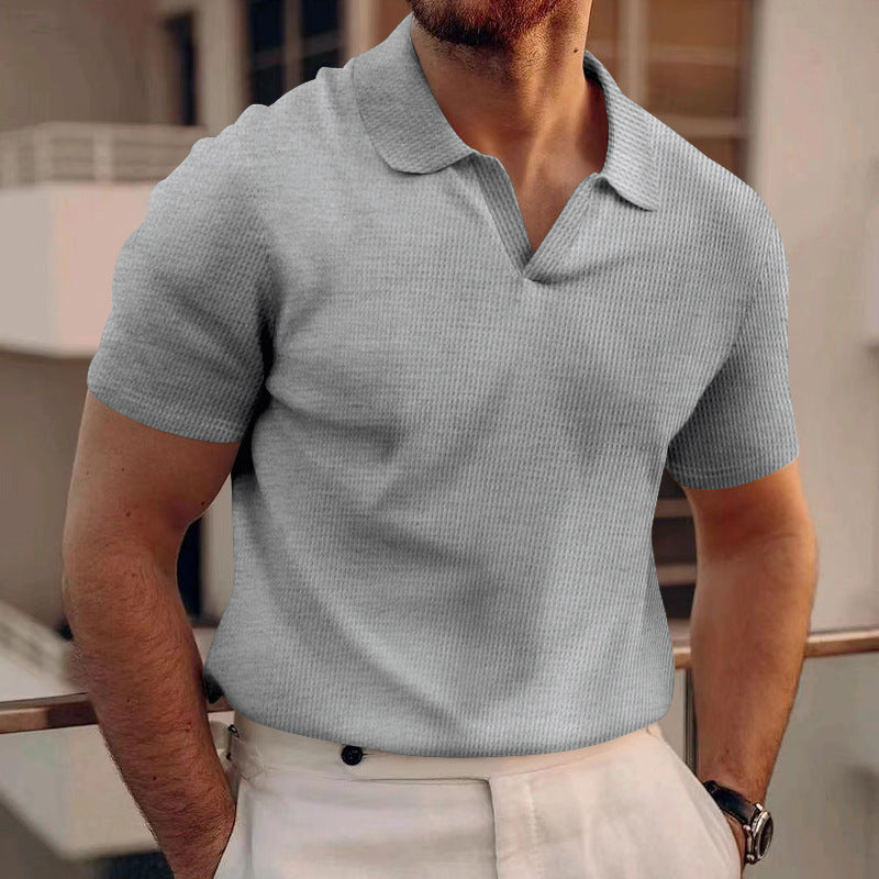 T-shirt à manches courtes et col en V pour homme, couleur unie, à la mode, été