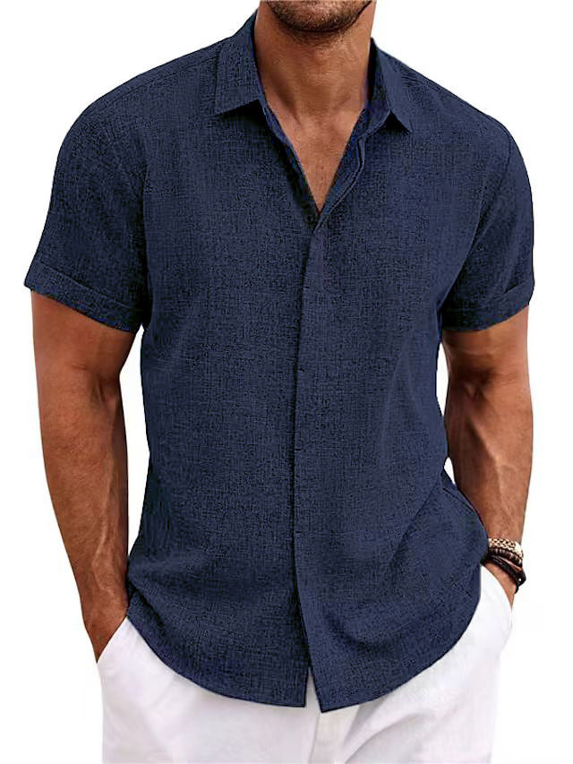 T-shirt ample à manches courtes en lin de couleur unie pour homme