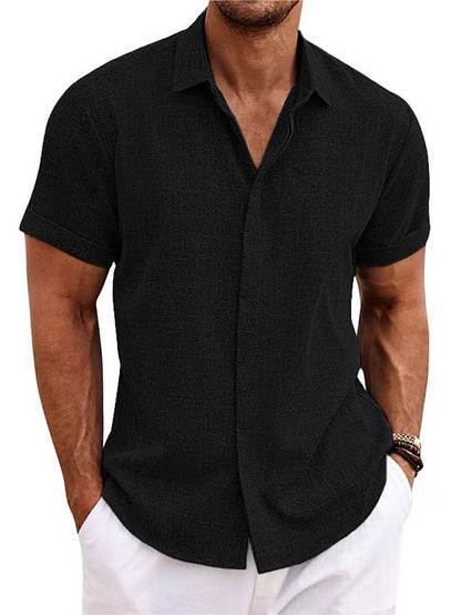 T-shirt ample à manches courtes en lin de couleur unie pour homme