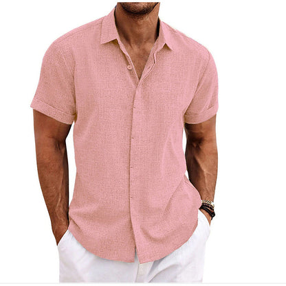 T-shirt ample à manches courtes en lin de couleur unie pour homme