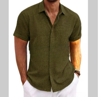 T-shirt ample à manches courtes en lin de couleur unie pour homme