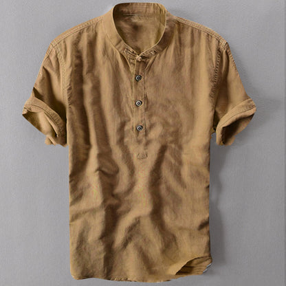Chemise d'été à manches courtes en coton et lin pour homme, grande taille