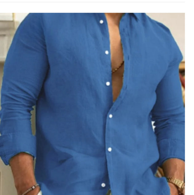 Chemise en lin pour homme, boutonnée, été, plage, couleur unie