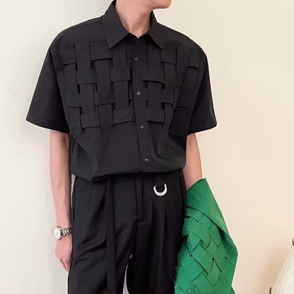 Chemise à manches courtes tissée à motif estival pour homme