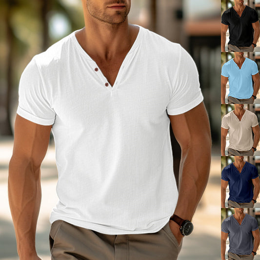 T-shirt d'été à manches courtes pour homme, décontracté, couleur unie, idéal pour la plage