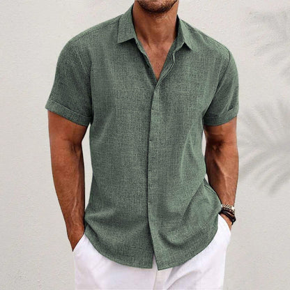 T-shirt ample à manches courtes en lin de couleur unie pour homme