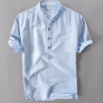 Chemise d'été à manches courtes en coton et lin pour homme, grande taille