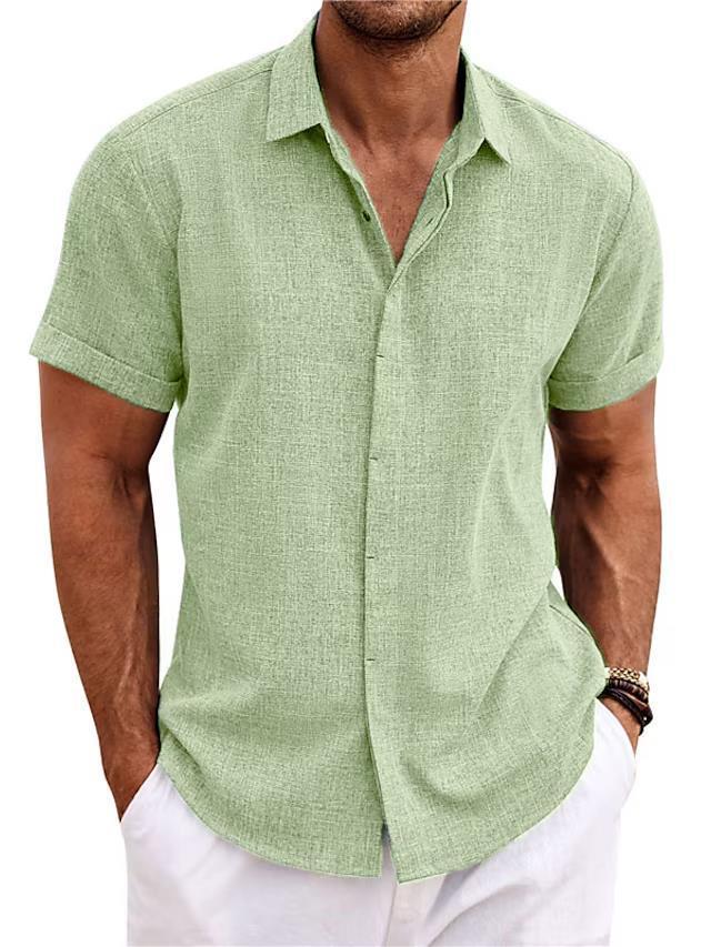 T-shirt ample à manches courtes en lin de couleur unie pour homme