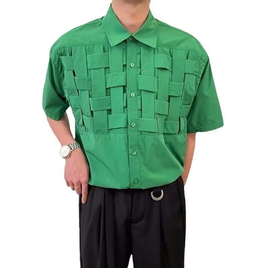 Chemise à manches courtes tissée à motif estival pour homme