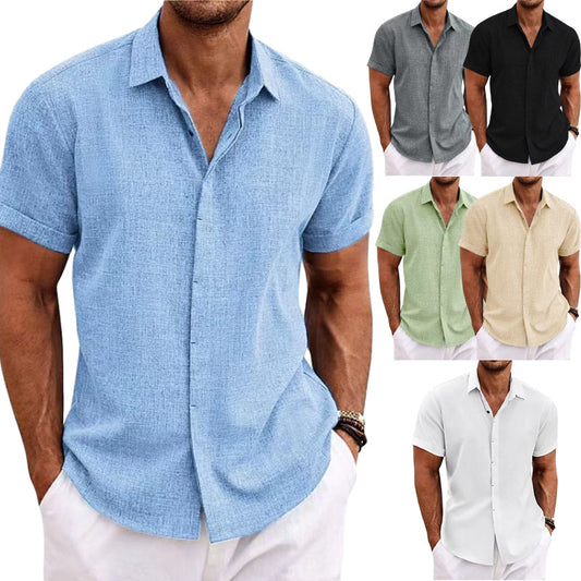 T-shirt ample à manches courtes en lin de couleur unie pour homme