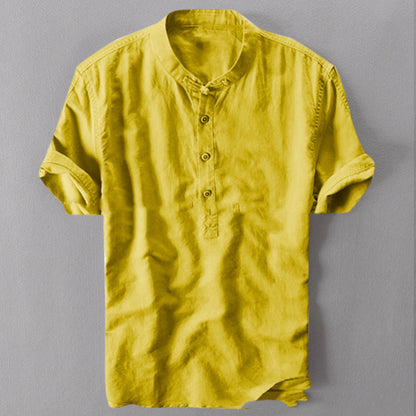 Chemise d'été à manches courtes en coton et lin pour homme, grande taille