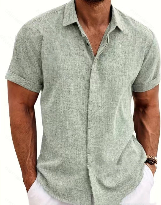 T-shirt ample à manches courtes en lin de couleur unie pour homme