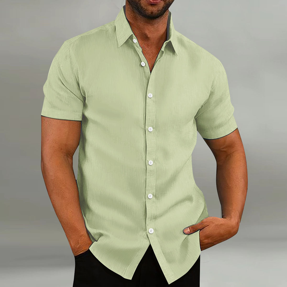 Chemise décontractée à manches courtes en coton et lin pour homme, style vintage