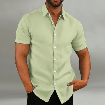 Chemise décontractée à manches courtes en coton et lin pour homme, style vintage