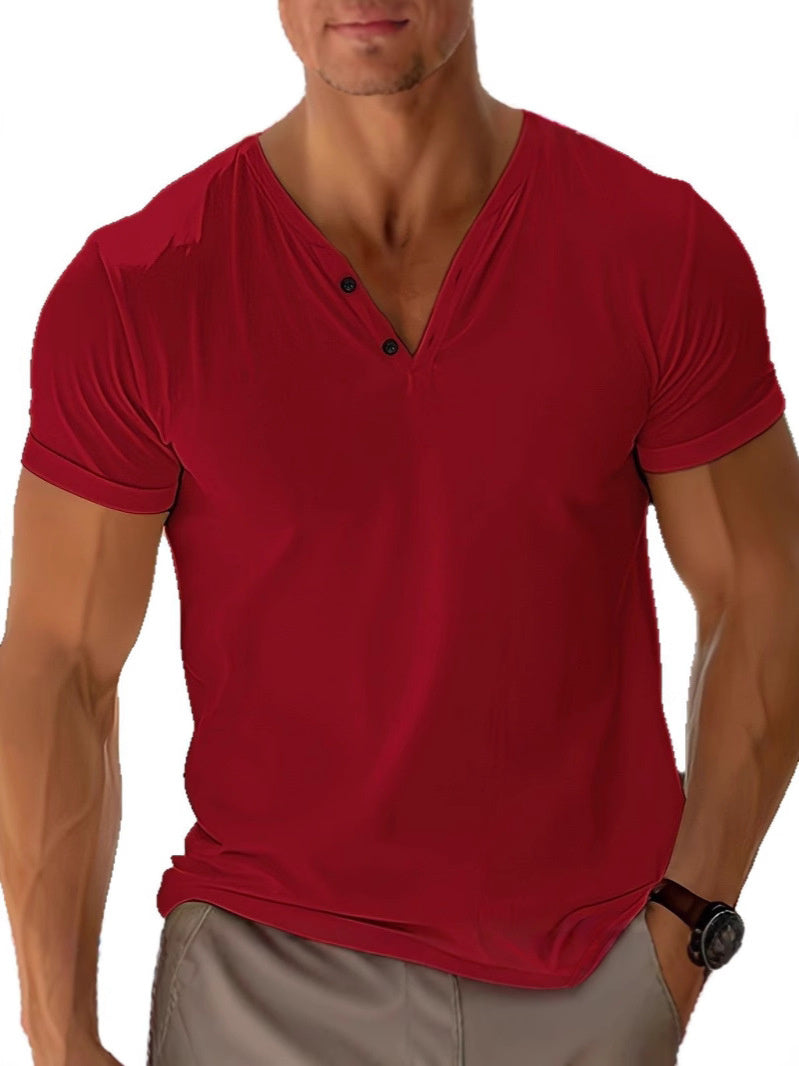 T-shirt d'été à manches courtes pour homme, décontracté, couleur unie, idéal pour la plage
