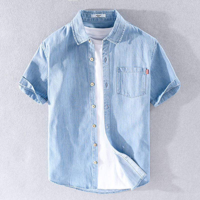 Chemise d'été en jean à manches courtes en coton pour homme, classique et assortie